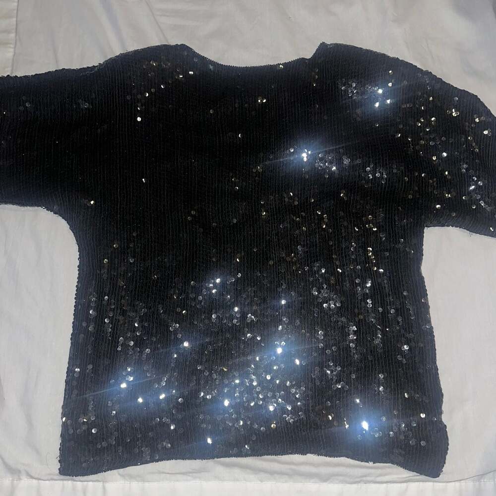 Vintage Joseph Le Bon 100% Silk Black Silver Beaded Cross Glam Tunic Blouse M - Picture 6 of 6